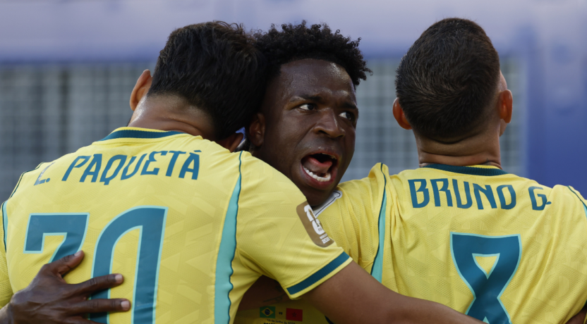 Brazilie WK 2026. vlr: Paqueta, Vinicius en Bruna Guimares.