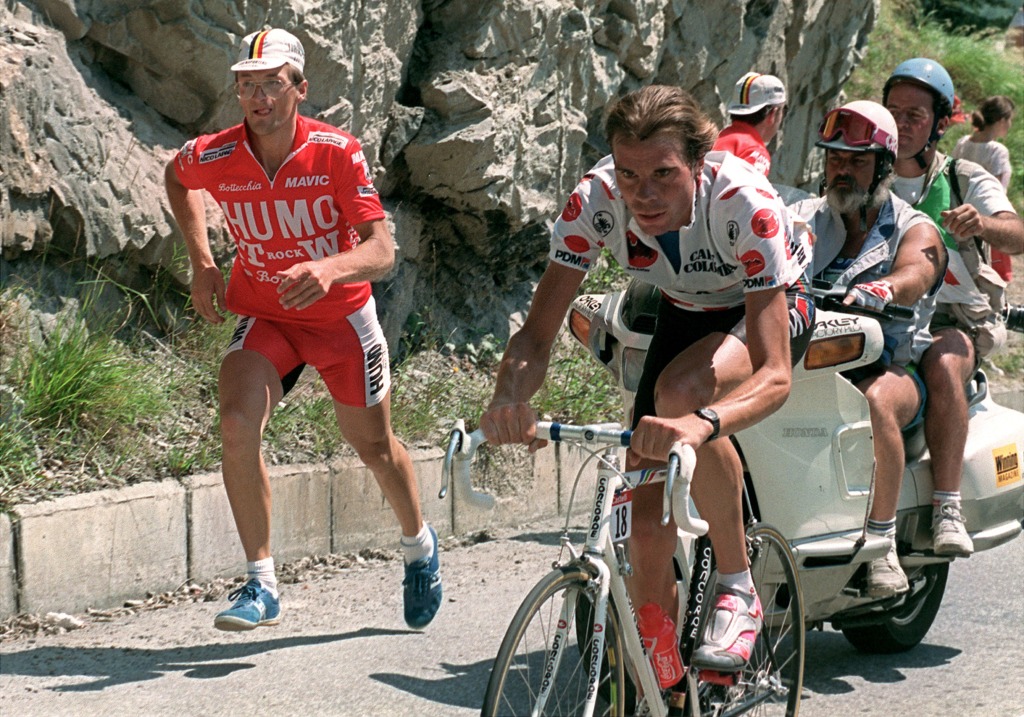 Gert-Jan Theunisse in actie in de Tour etappe die hij later zou winnen in 1989